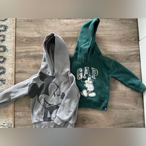 GAP + Disney Kids Green and Gray Mickey Mouse Hoodies